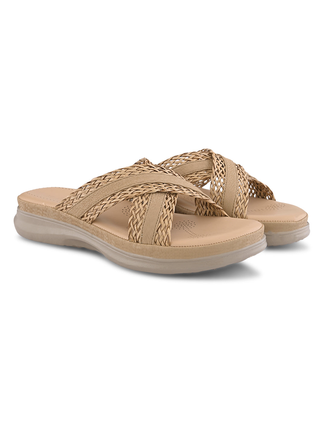 Braided Cross Strap Cushioned Comfort Platform Sandals