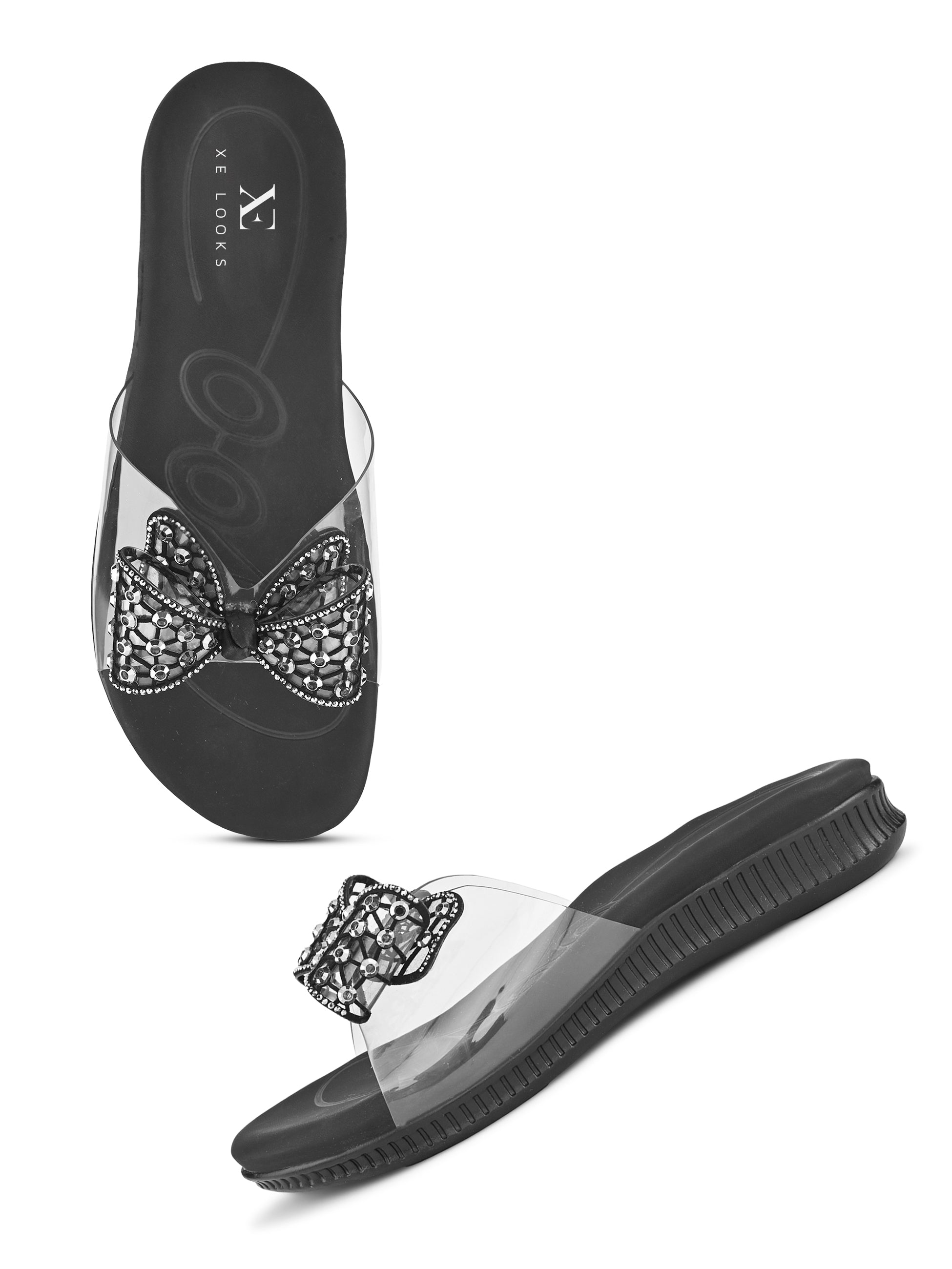 Crystal Bow Transparent Comfort Cushion Slides