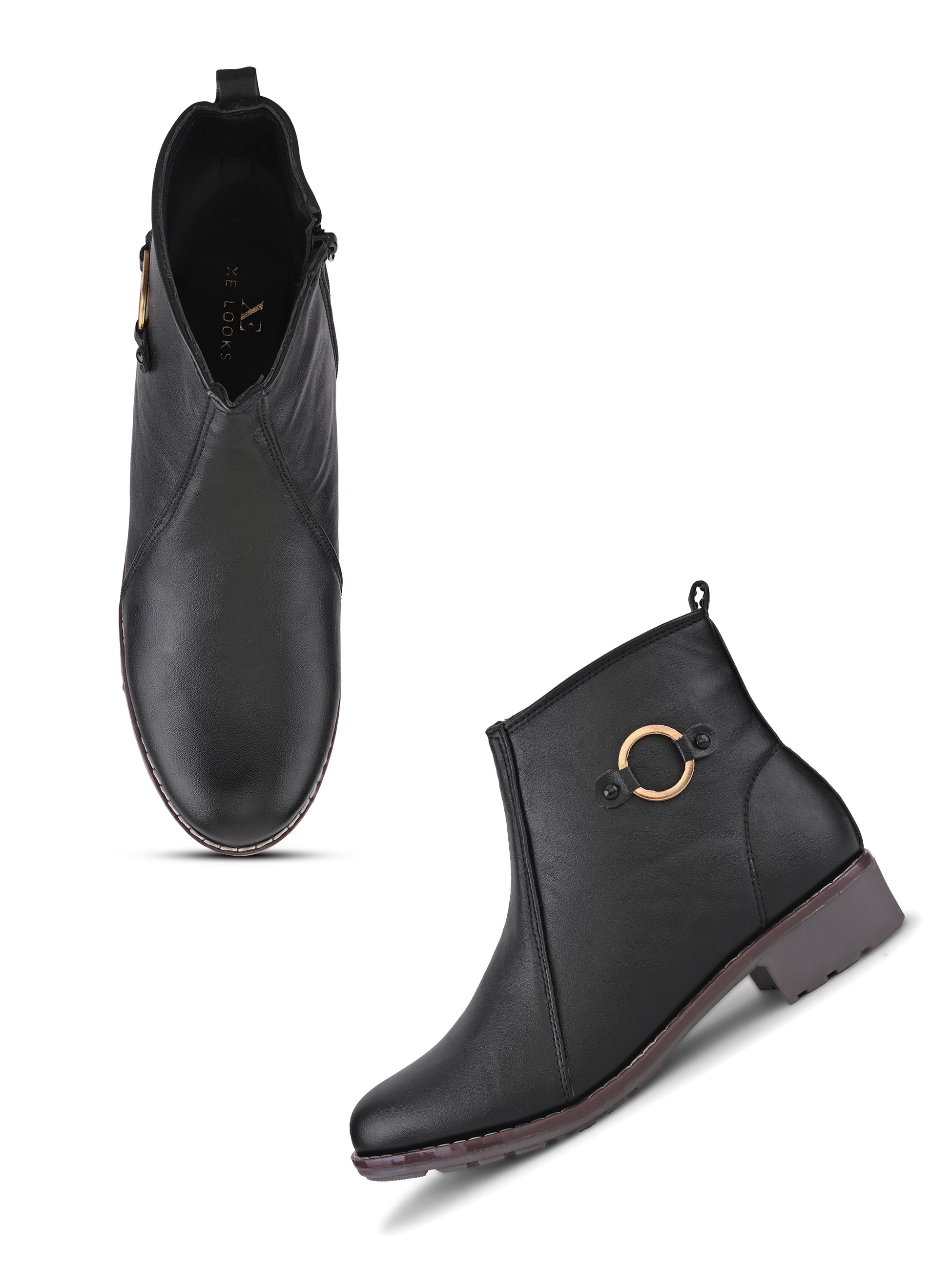 Side Zip Cushioned Low Block Heel Ankle Boots