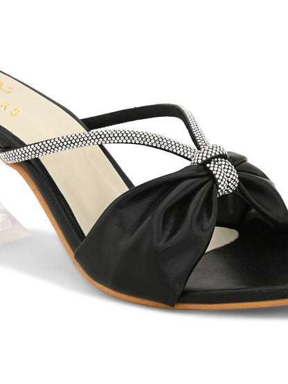 Elegant Heels Sandals With Bow Accent And Sparkling Straps