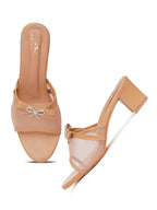 Rhinestone Bow Accent Comfort Heel Sandals