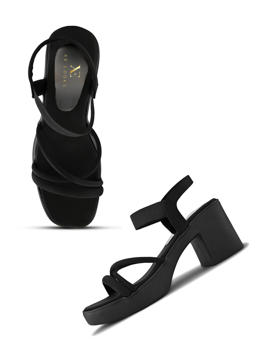 Soft Cushioned Elastic Strap Block Heel Sandals