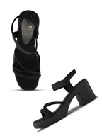 Soft Cushioned Elastic Strap Block Heel Sandals