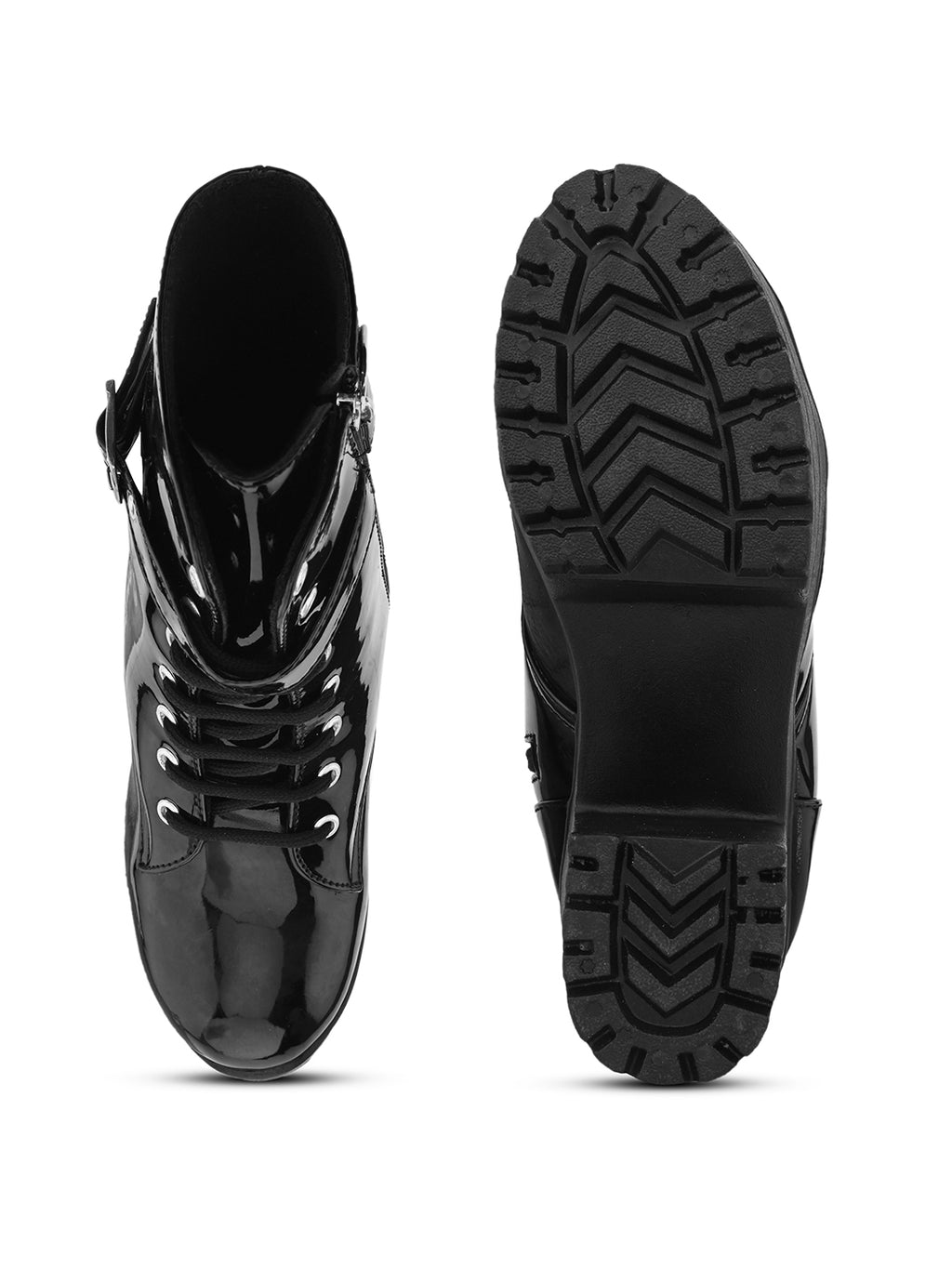 Comfortable zipper black block heel boots