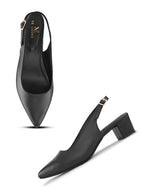Sleek Closed-Toe Slingback Buckle Strap Block Heel Pumps