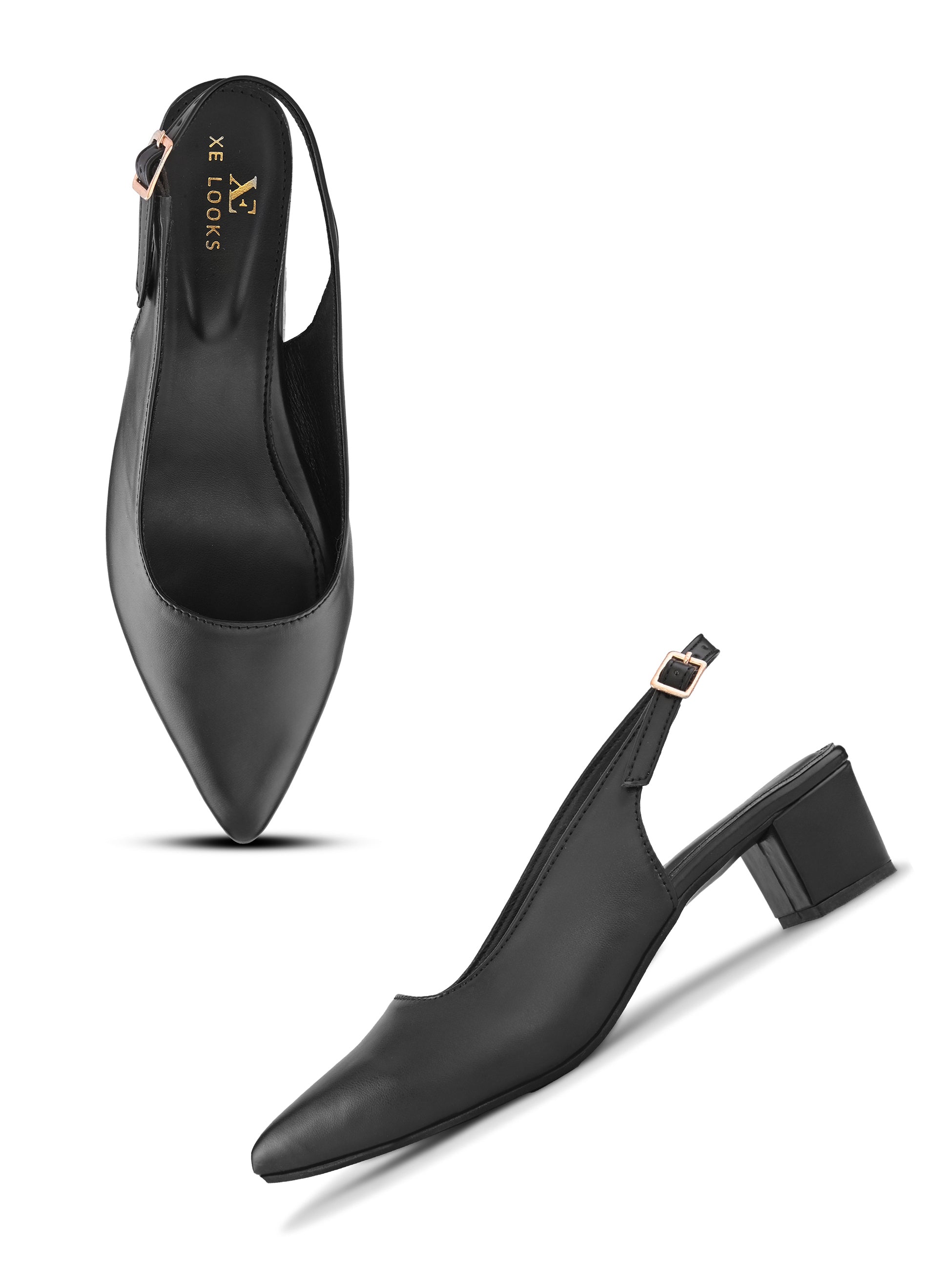 Sleek Closed-Toe Slingback Buckle Strap Block Heel Pumps
