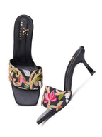 Embroidered Strap Comfort Heel Sandals