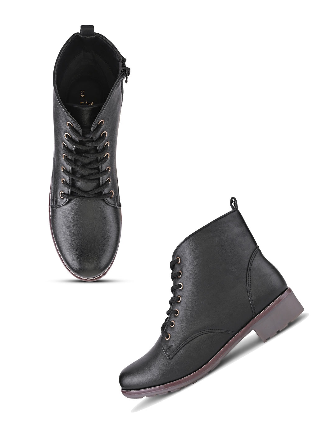 Lace Up Side Zip Cushioned Low Block Heel Ankle Boots