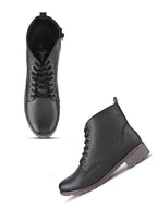 Lace Up Side Zip Cushioned Low Block Heel Ankle Boots