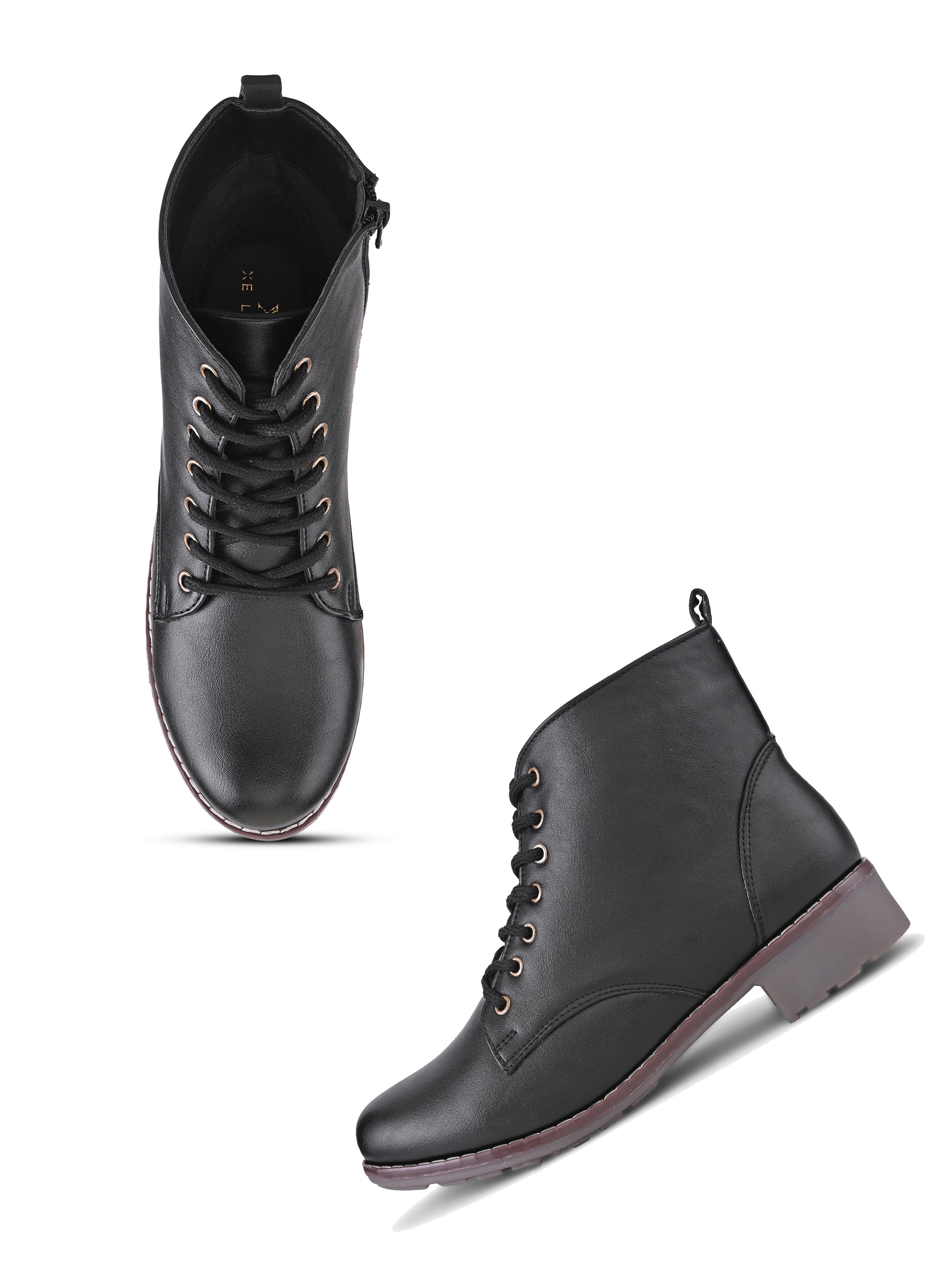 Lace Up Side Zip Cushioned Low Block Heel Ankle Boots