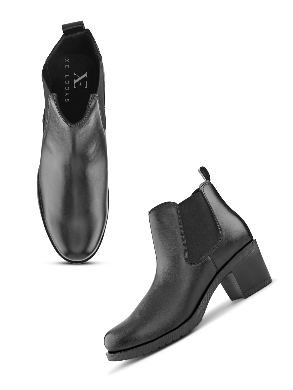 Smooth Finish Elastic Panel Block Heel Chelsea Boots
