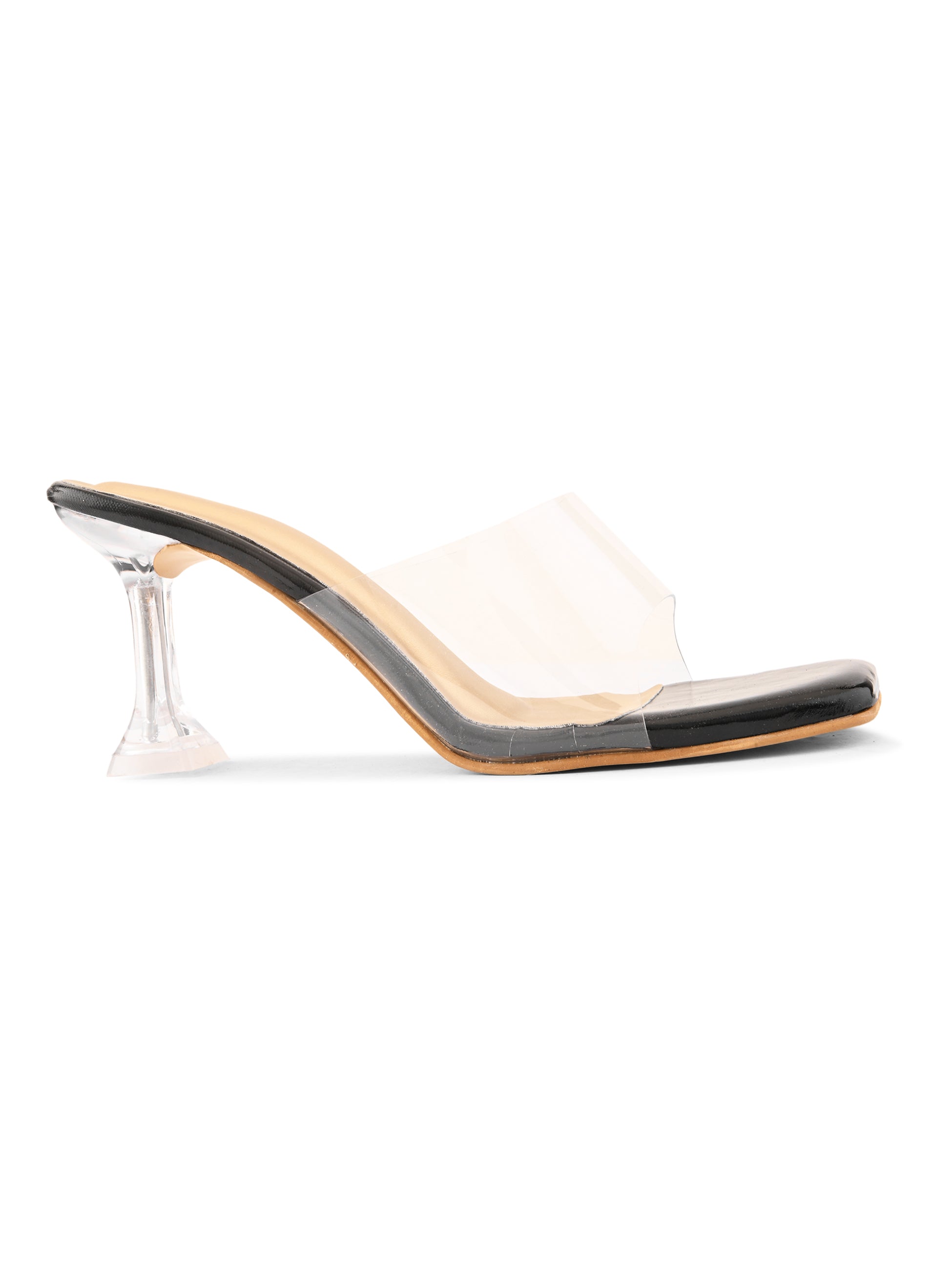Transparent Strap  Footbed Sandal with Clear Flared Heel