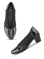 Glossy Almond Toe Stretch Panel Slip-On Pumps