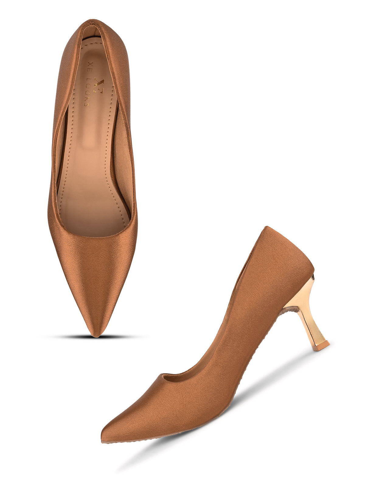 Textured Pointed Toe Sculpted Heel Slip-On Pumps