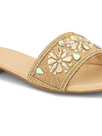 Elegant Floral Stones Embellished Flat Slippers