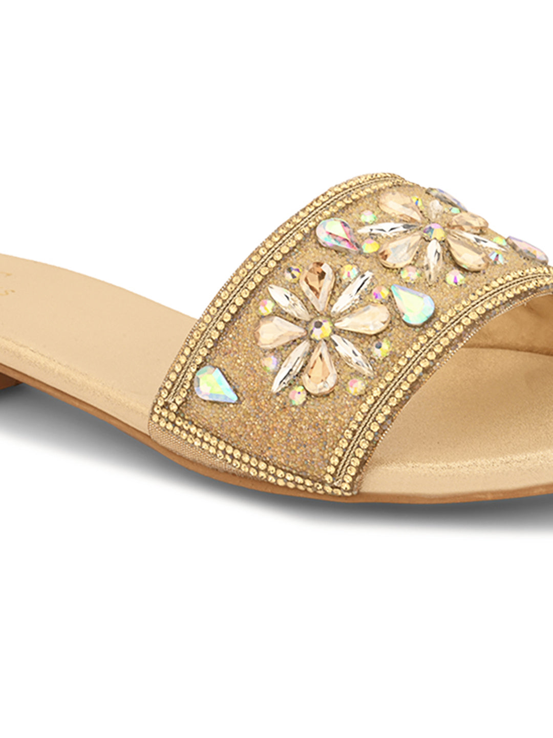 Elegant & Comfortable Floral Stones Embellished Flat Slippers