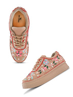Embroidered Floral Lace-Up Platform Sneakers