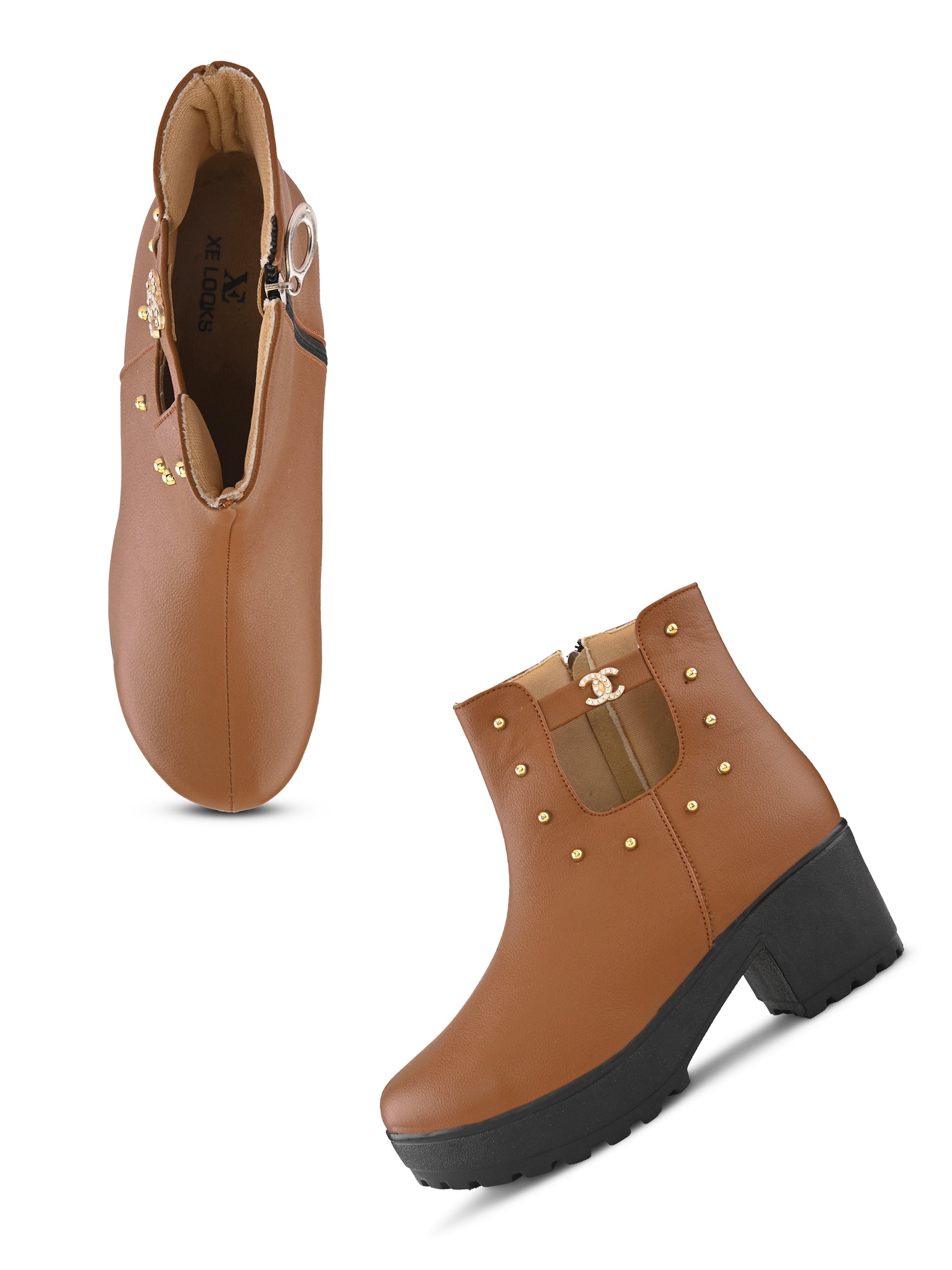 Studded Cutout Accent Platform Block Heel Ankle Boots
