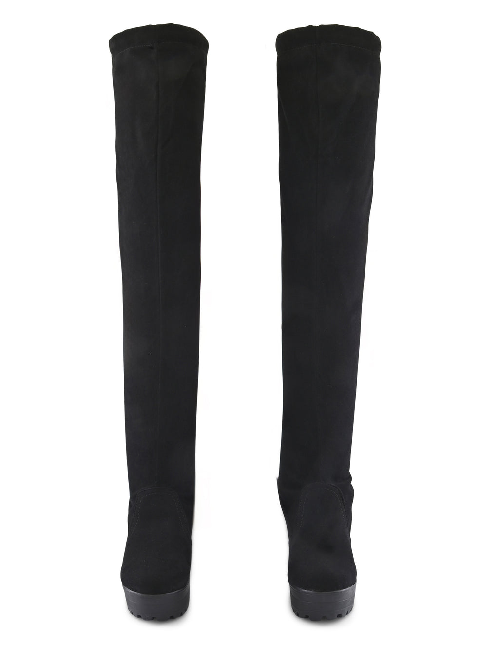 Stretch-Fit Over-the-Knee Platform Block Heel Boots