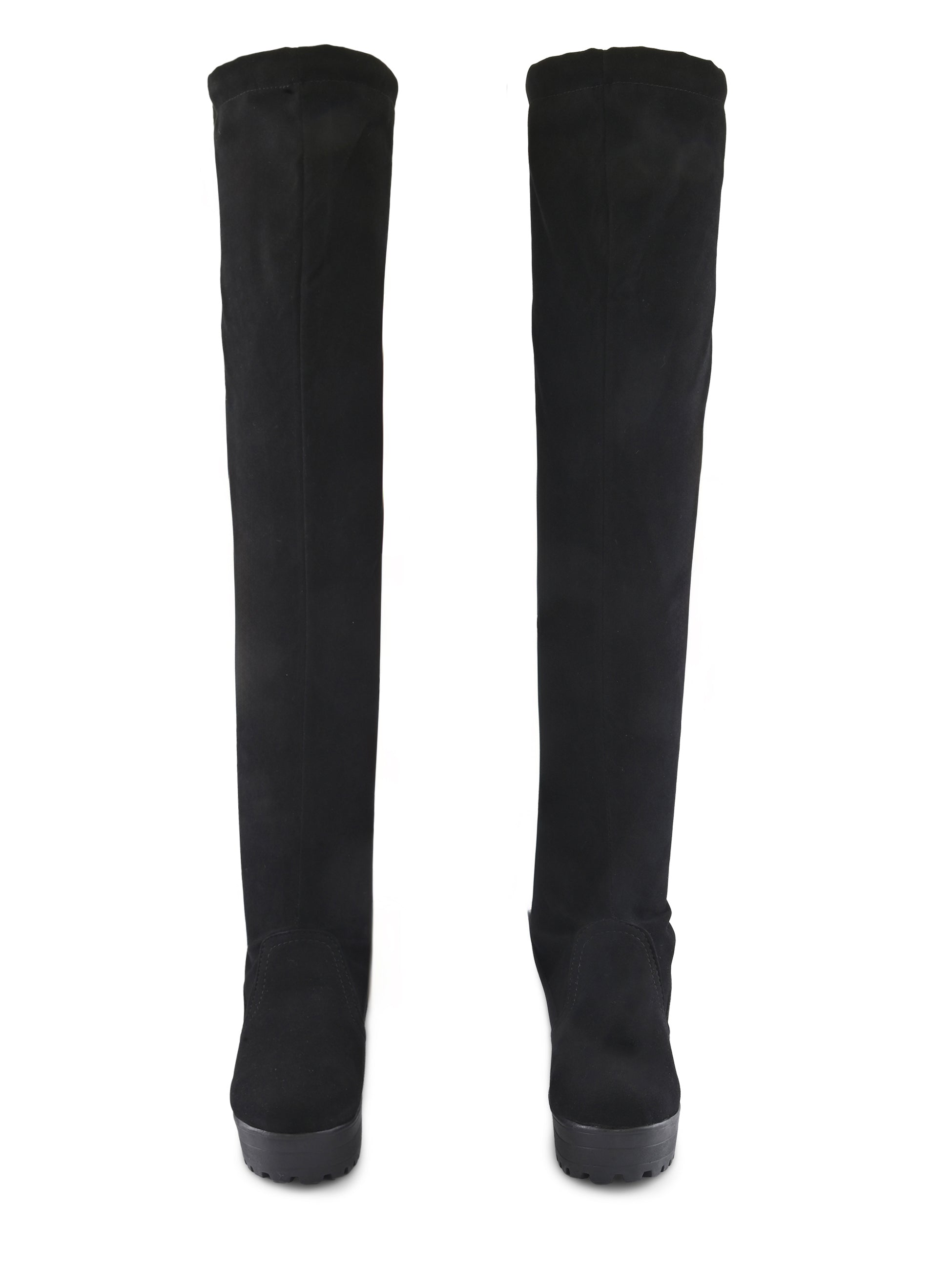 Stretch-Fit Over-the-Knee Platform Block Heel Boots