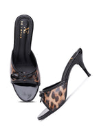 Animal Texture Bow Accent Block Heel Sandals