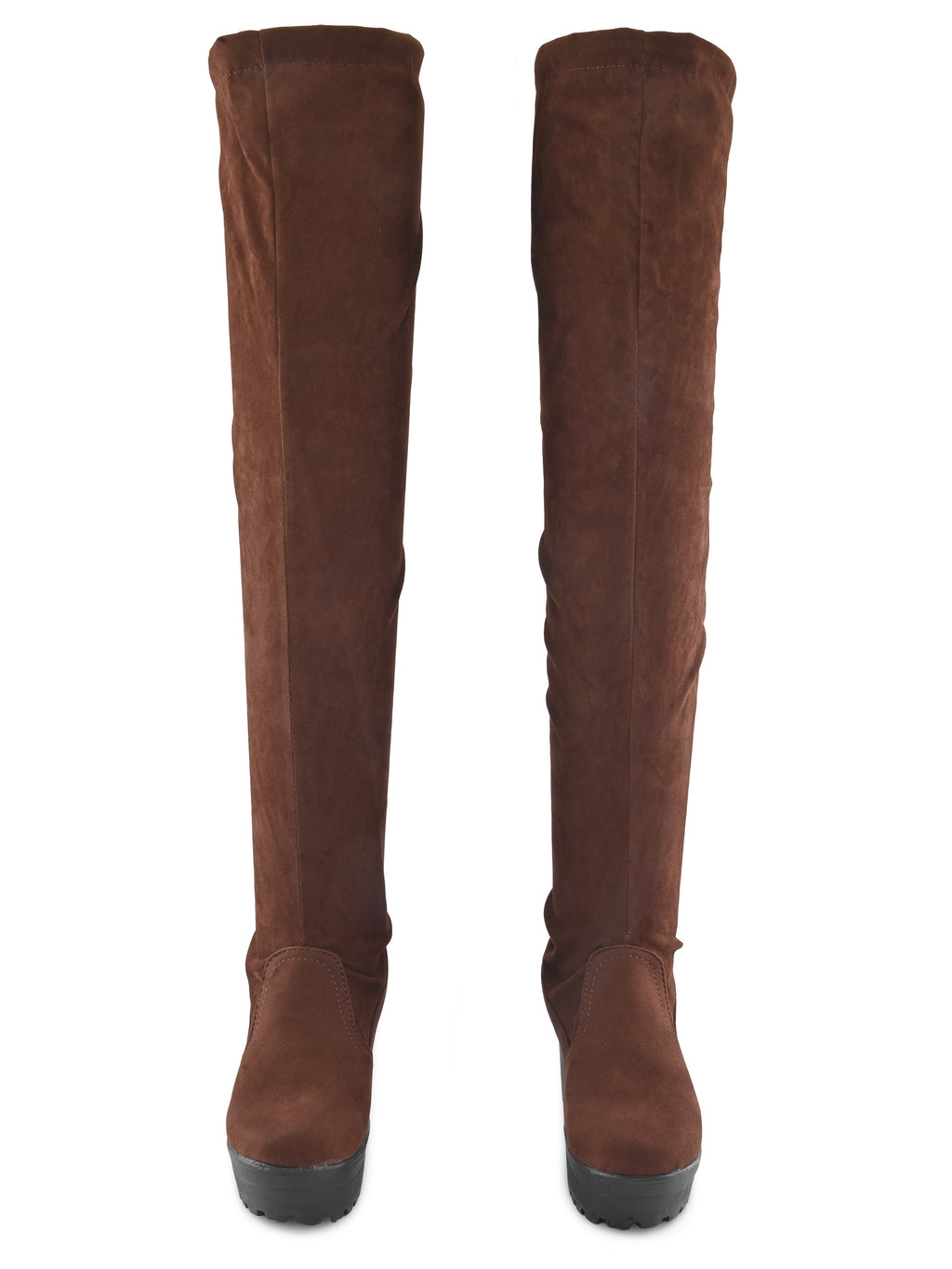 Stretch-Fit Over-the-Knee Low Block Heel Boots
