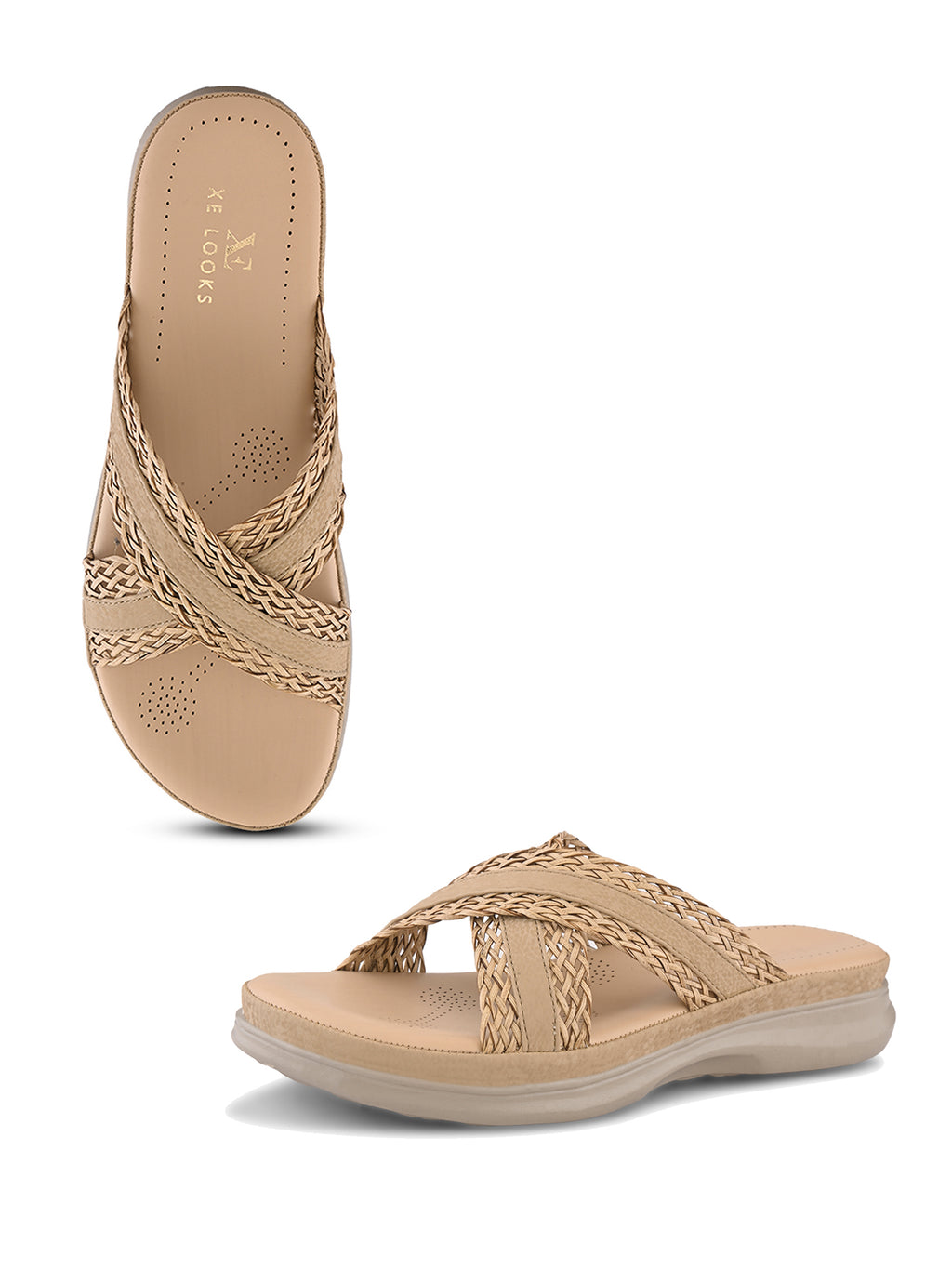 Braided Cross Strap Cushioned Comfort Platform Sandals