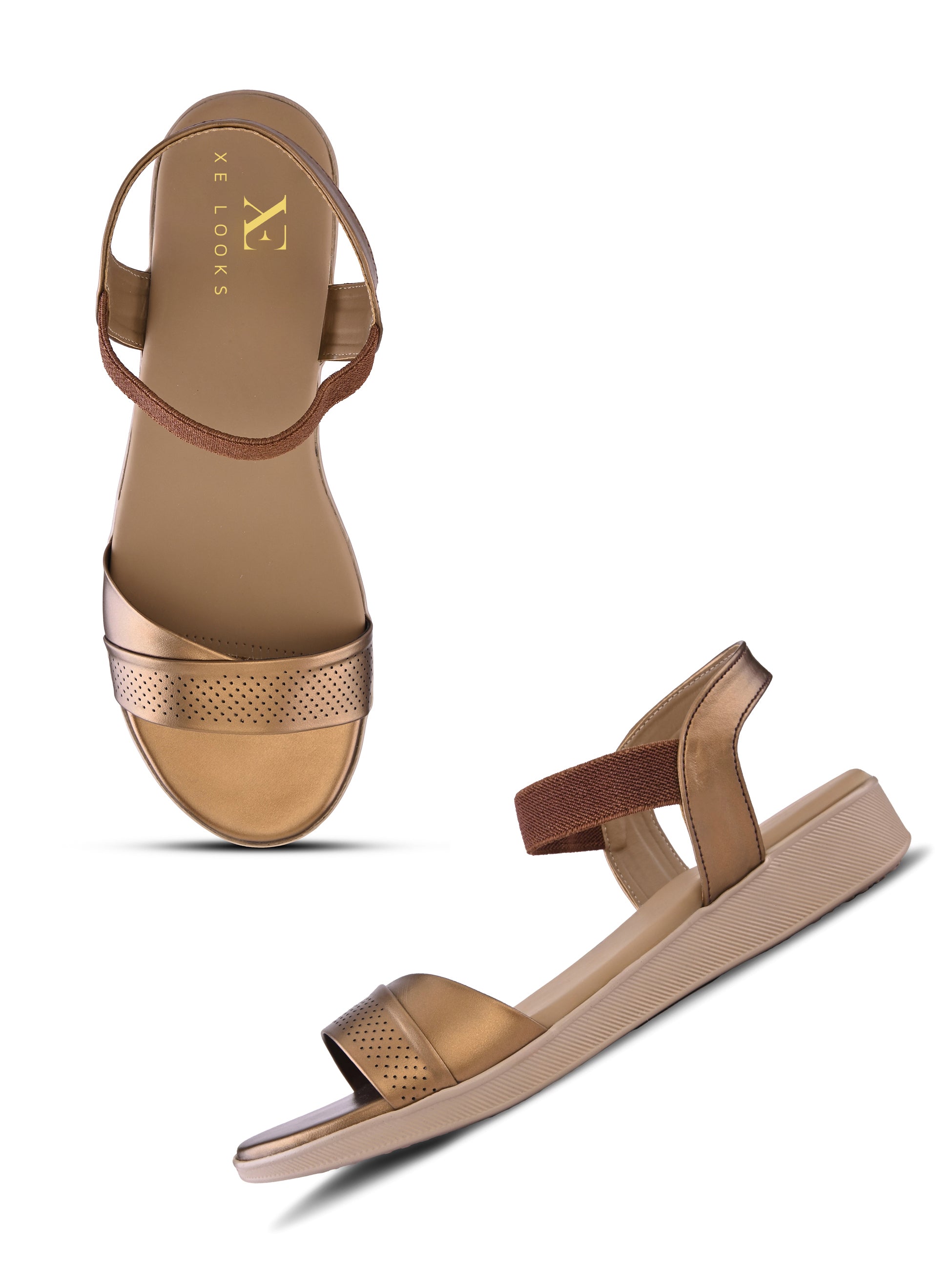 Perforated Front Strap Cushioned Slingback Flat Sandals