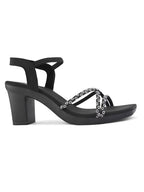 Sparkling Criss-Cross Straps Block Heel Sandal