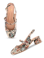 Textured Buckle Accent Slingback Block Heel Pumps