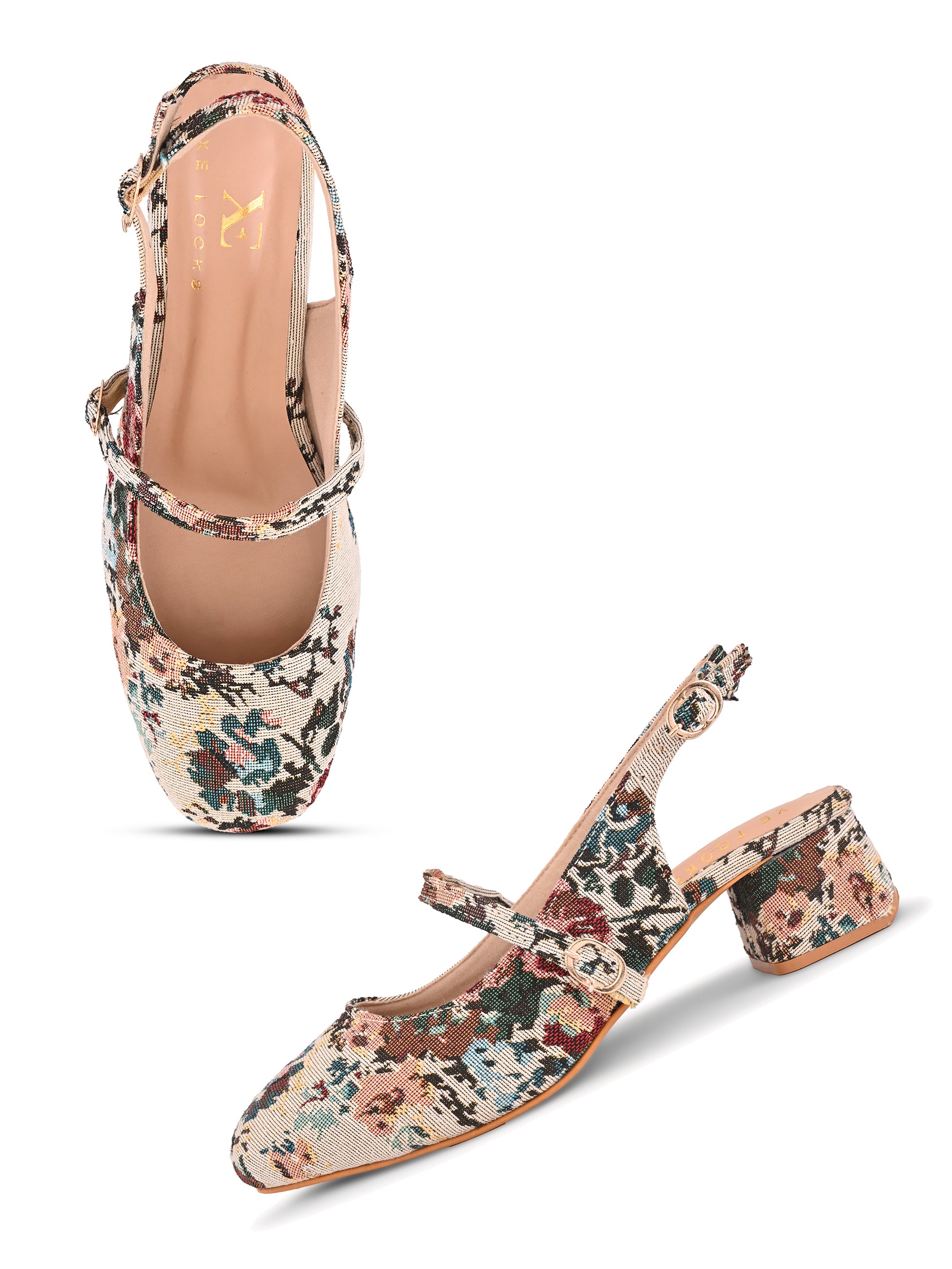 Textured Buckle Accent Slingback Block Heel Pumps