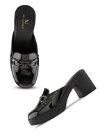 Elegant Patent Mule Loafers with Metal Chain Detail