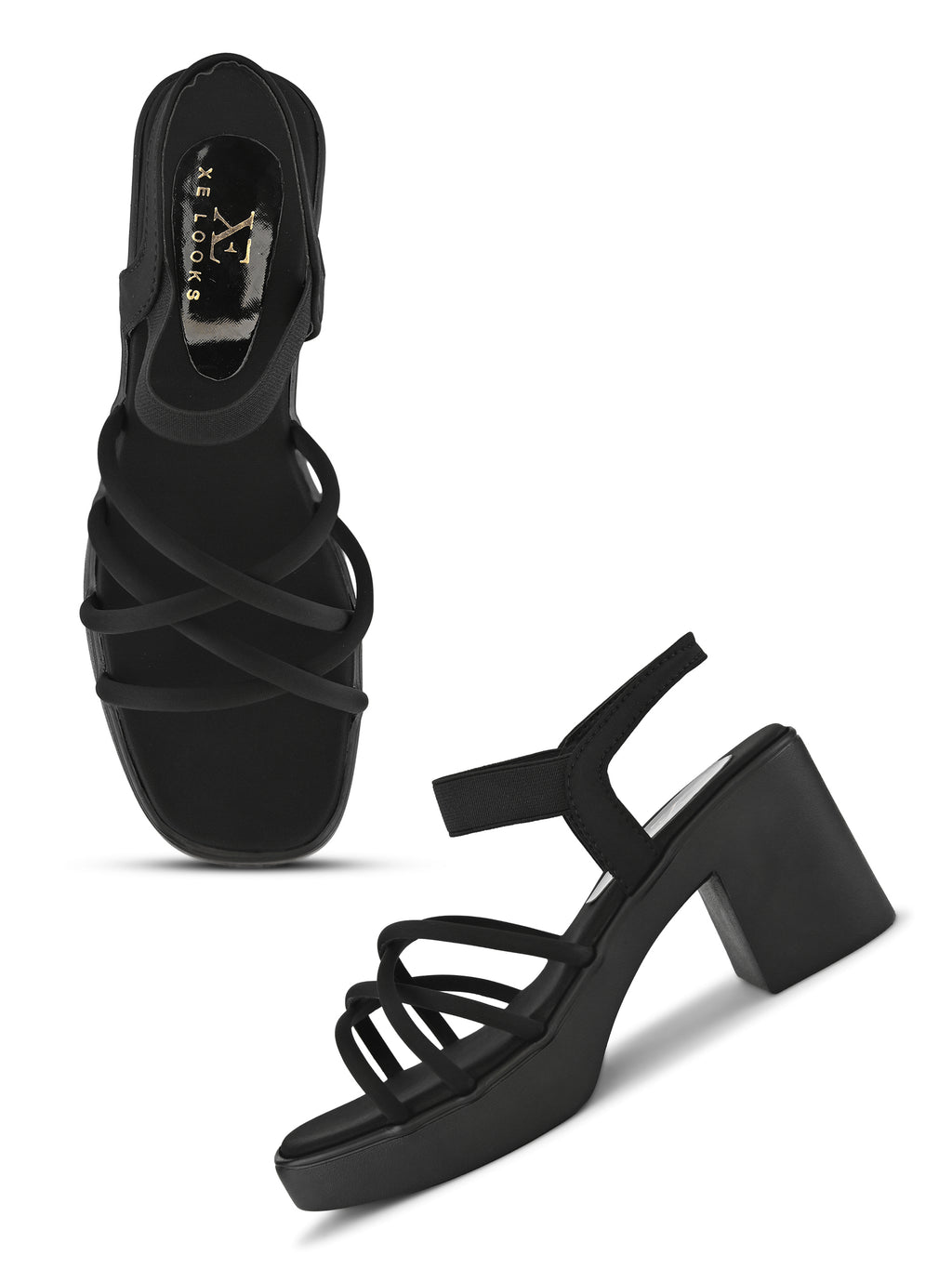 CROSS-STRAP ELASTIC BACK SUPPORT COMFORT BLOCK HEEL SANDALS