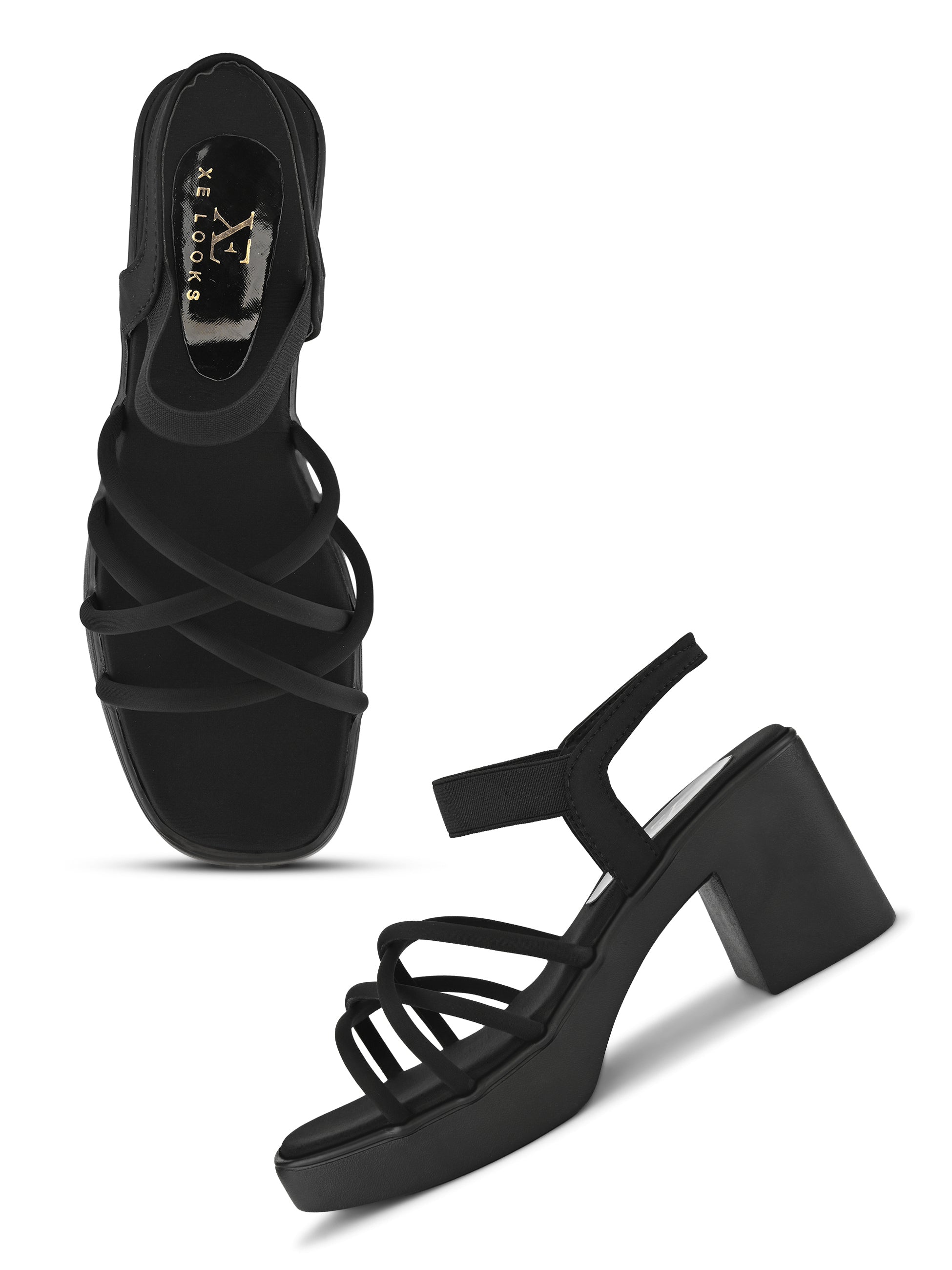 CROSS-STRAP ELASTIC BACK SUPPORT COMFORT BLOCK HEEL SANDALS