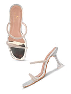Rhinestone Double Strap Transparent Sculpted Heel Sandals