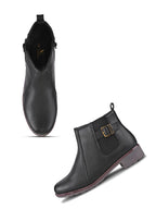 Buckle Accent Side Elastic Low Block Heel Ankle Boots