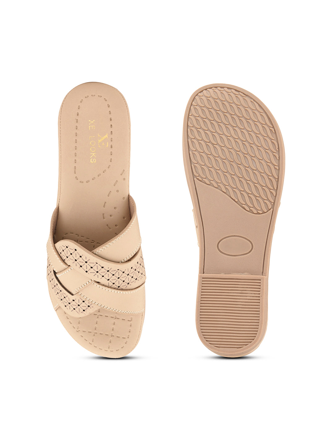 Elegant  Cross-Strap Slippers with Laser-Cut Detailing