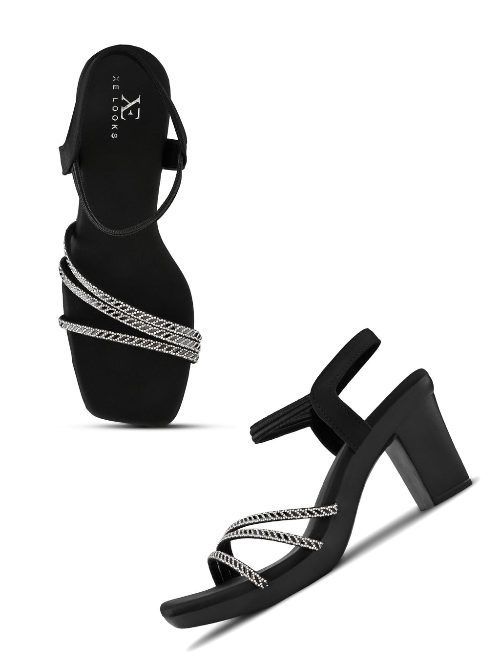 Rhinestone Strappy Soft Cushioned Block Heel Sandals