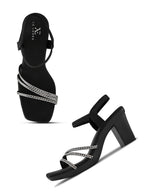 Rhinestone Strappy Soft Cushioned Block Heel Sandals