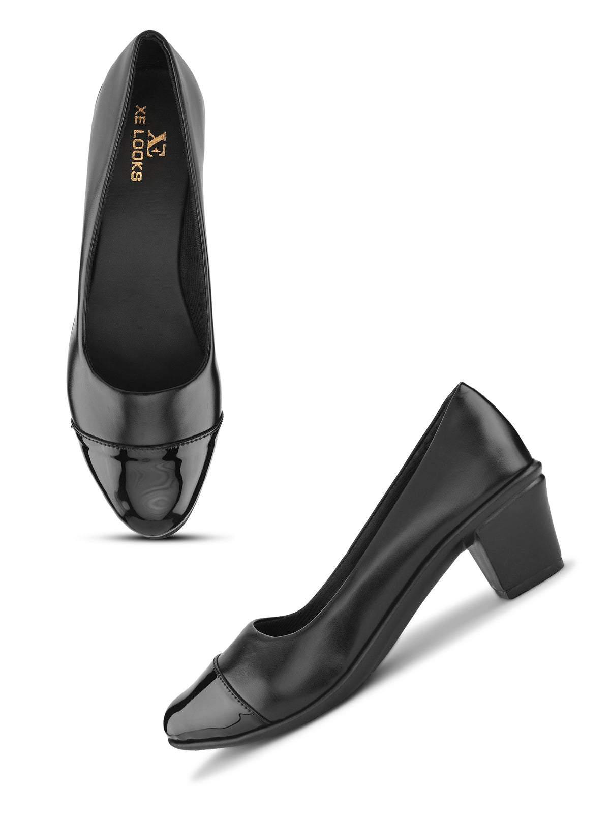 Glossy Cap Toe Slip-On Pumps