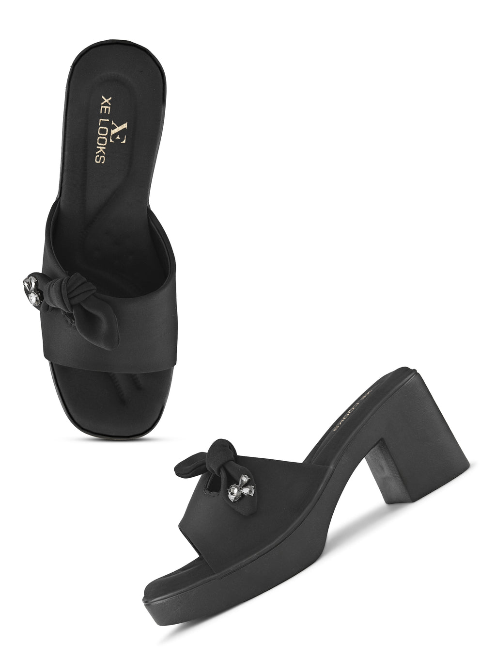 Bow Accent Cushioned Slip-On Block Heel Sandals