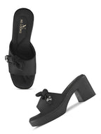 Bow Accent Cushioned Slip-On Block Heel Sandals