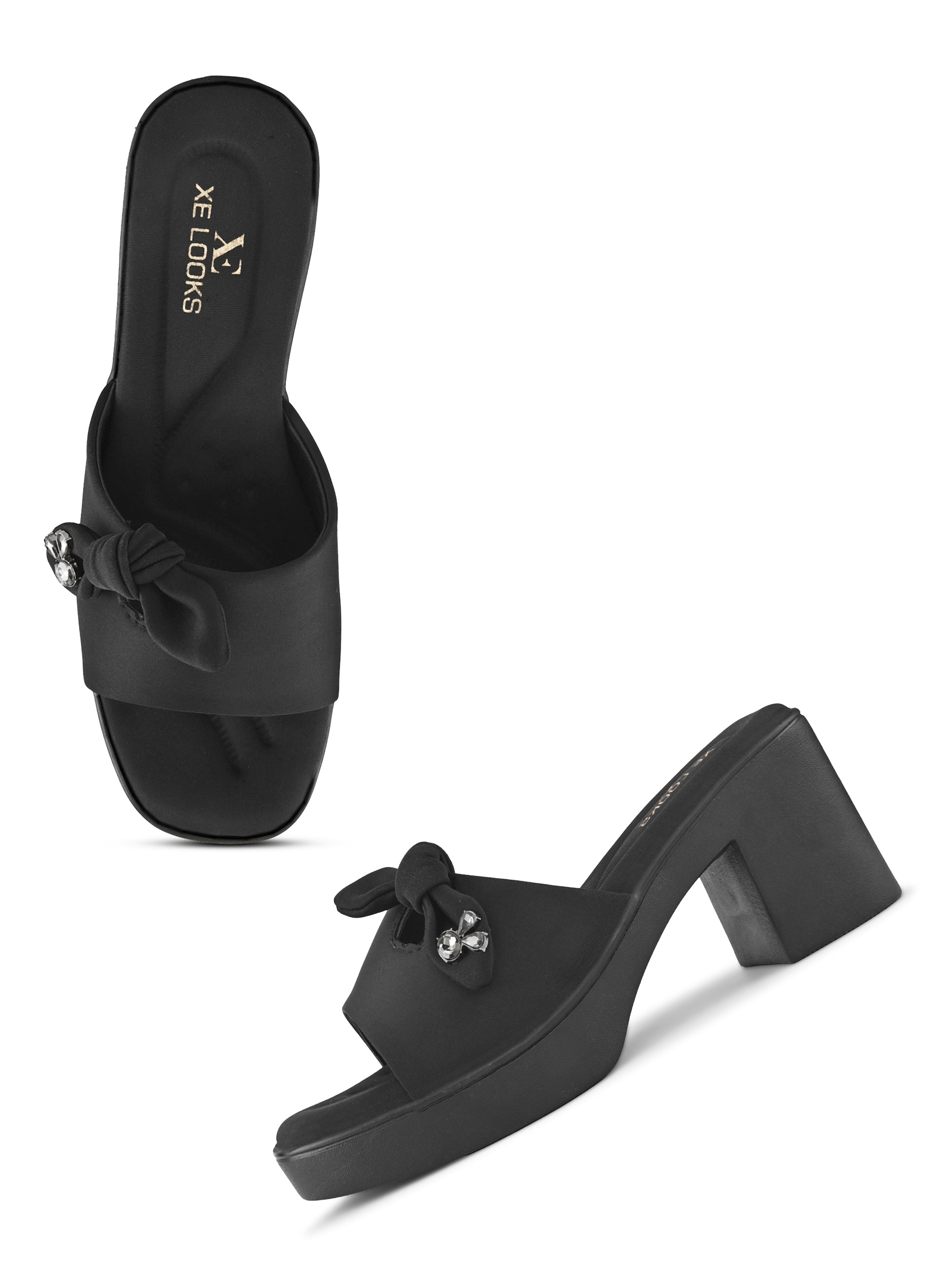 Bow Accent Cushioned Slip-On Block Heel Sandals