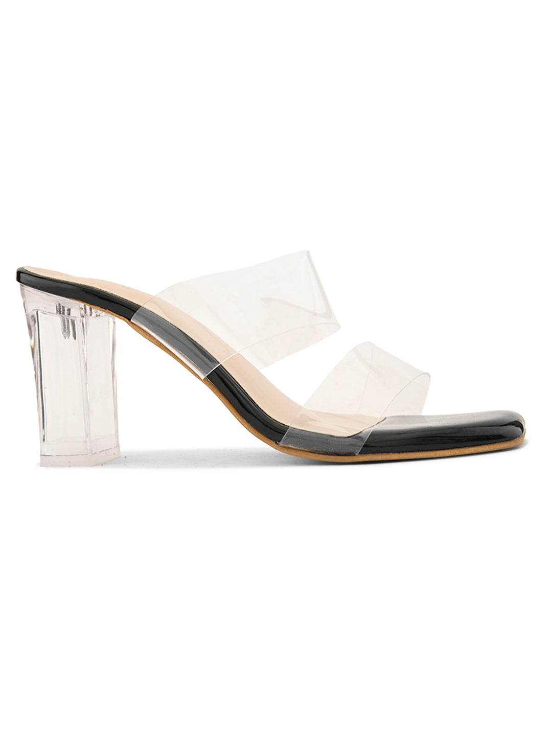 Transparent Double Strap  Sandal with Clear Block Heel