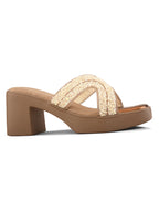 Embellished Criss-Cross Beaded Design Slip-On Block Heel Sandals