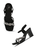 Rhinestone Knot Detail Soft Cushioned Block Heel Sandals