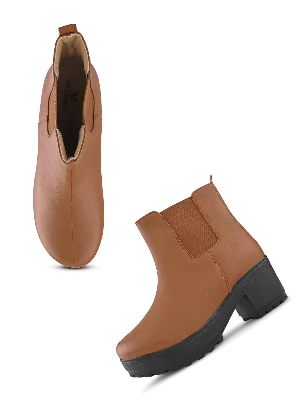 Elastic Panel Chunky Platform Block Heel Chelsea Boots
