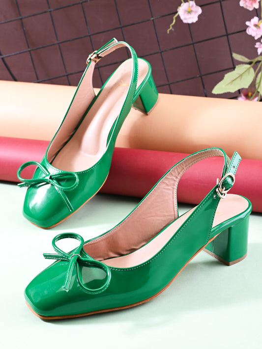 Elegant Bow Detail Slingback Block Heels