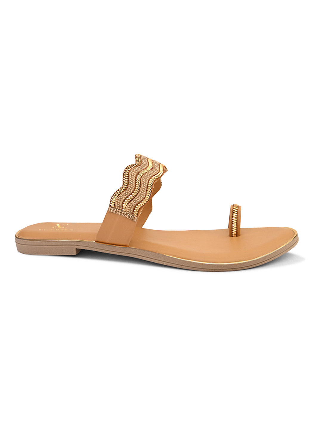 Stylish Ethnic Slip-On Flats with Sparkling Wavy Detailing