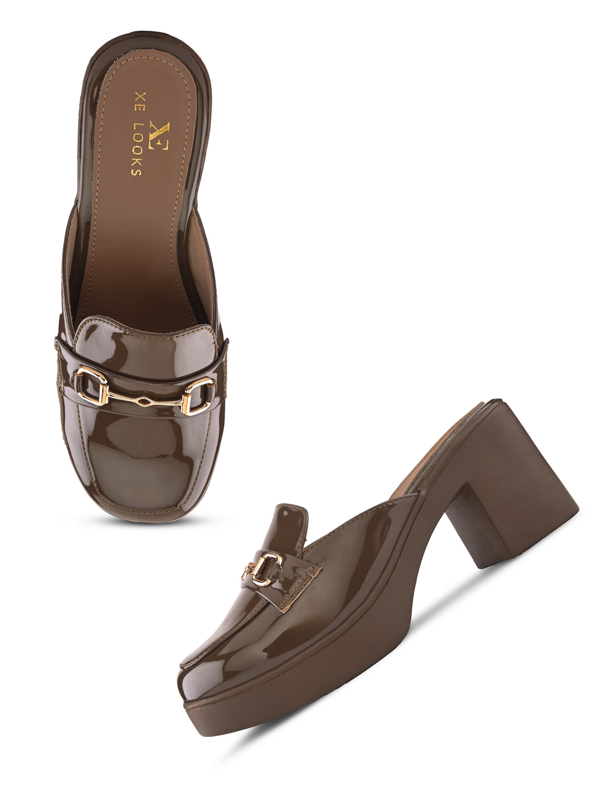 Elegant Patent Mule Loafers with Metal Chain Detail